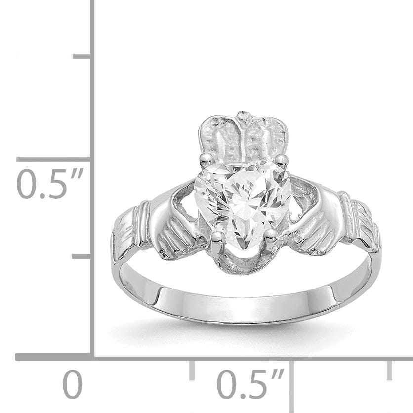 14k White Gold April Birthstone Claddagh Ring