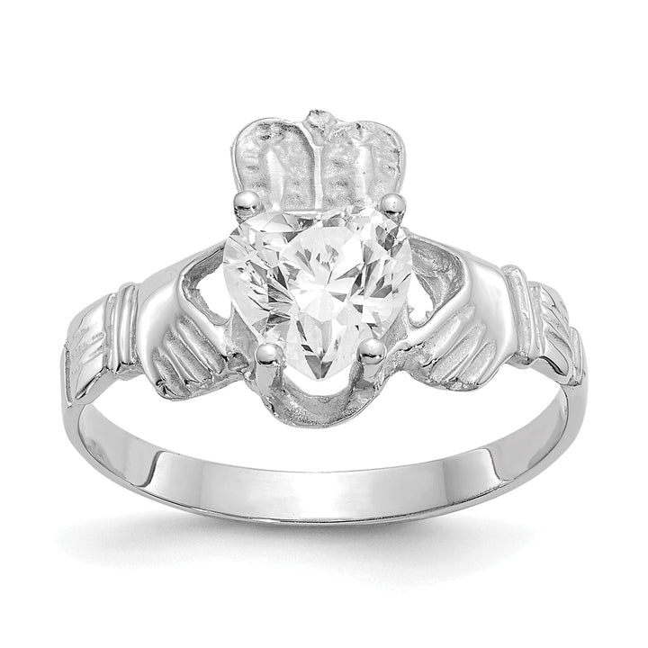 14k White Gold April Birthstone Claddagh Ring