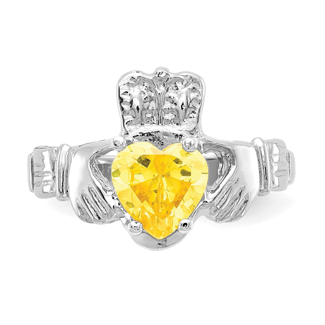 14k White Gold Birthstone Claddagh Ring