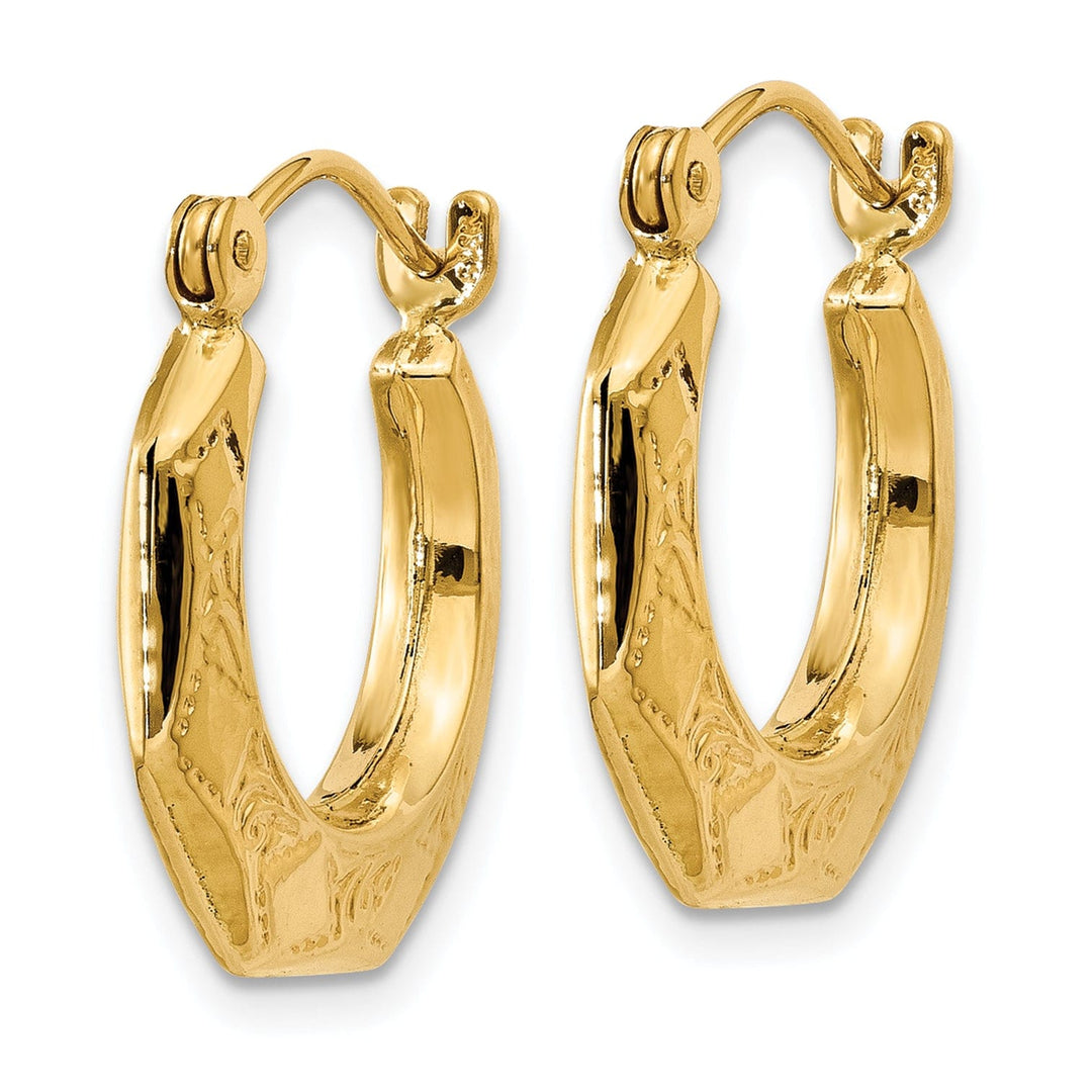 14k Yellow Gold Polished Patterned Hoop Earrings