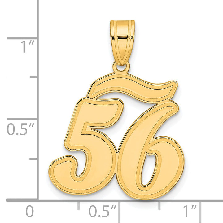 14k Yellow Gold Polished Finish Script Design Number 56 Charm Pendant