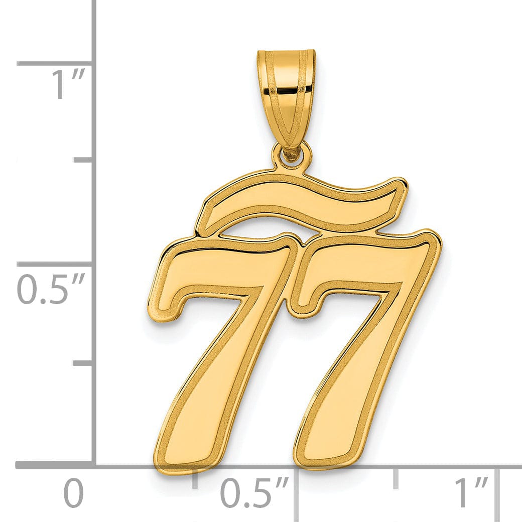 14k Yellow Gold Polished Finish Script Design Number 77 Charm Pendant