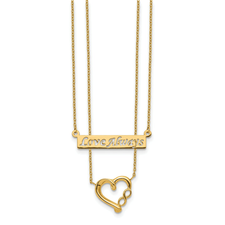 14k Yellow Gold Solid Polished Finish 2-Strand Heart & Infinity Design Love Always with 17-inch Cable Chain Necklace