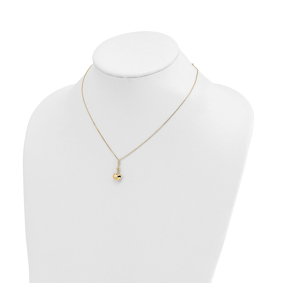 14k Yellow Gold Polished Finish Heart with Beads Design Pendant in a16-inch Cable Chain with 2-inch ext Necklace