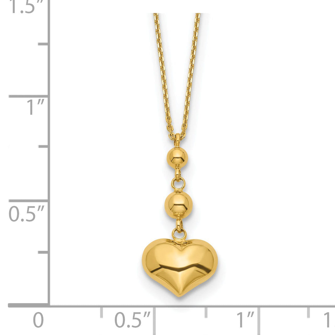 14k Yellow Gold Polished Finish Heart with Beads Design Pendant in a16-inch Cable Chain with 2-inch ext Necklace