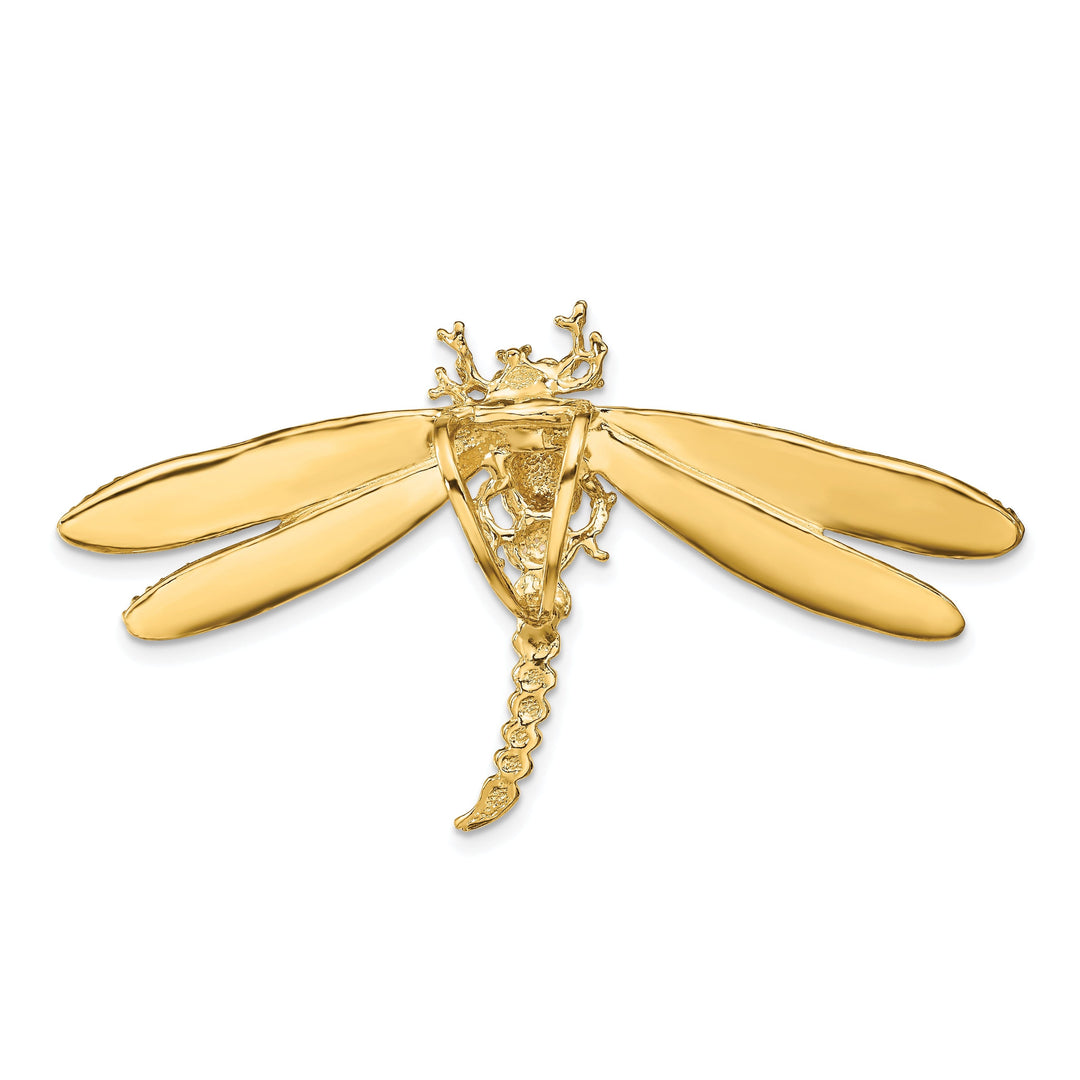 14K Yellow Gold Open Back Polished Multi-Color Enamel Finish Beaded Wings Design Dragonfly Charm Pendant