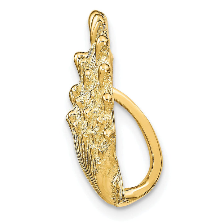 14K Yellow Gold Solid Polished Texture Finish Lions Paw Sea Shell Slide Pendant Fits up to 6 mm Fancy Omega