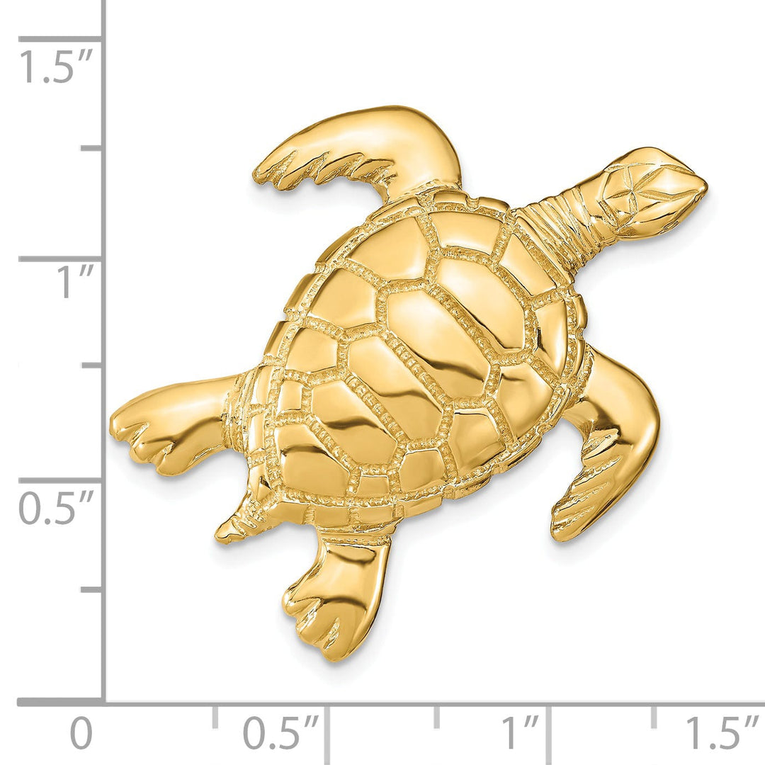 14k Yellow Gold Solid Textured Polished Finish Sea Turtle Slide Pendant