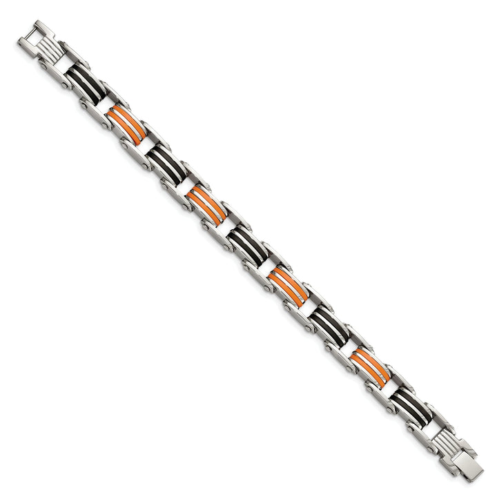 Steel Black Orange Rubber Fold Over Bracelet