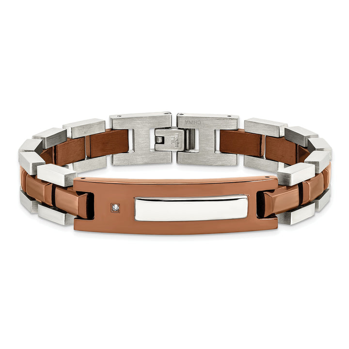 Steel Chocolate Color Diamond Fold Over Bracelet