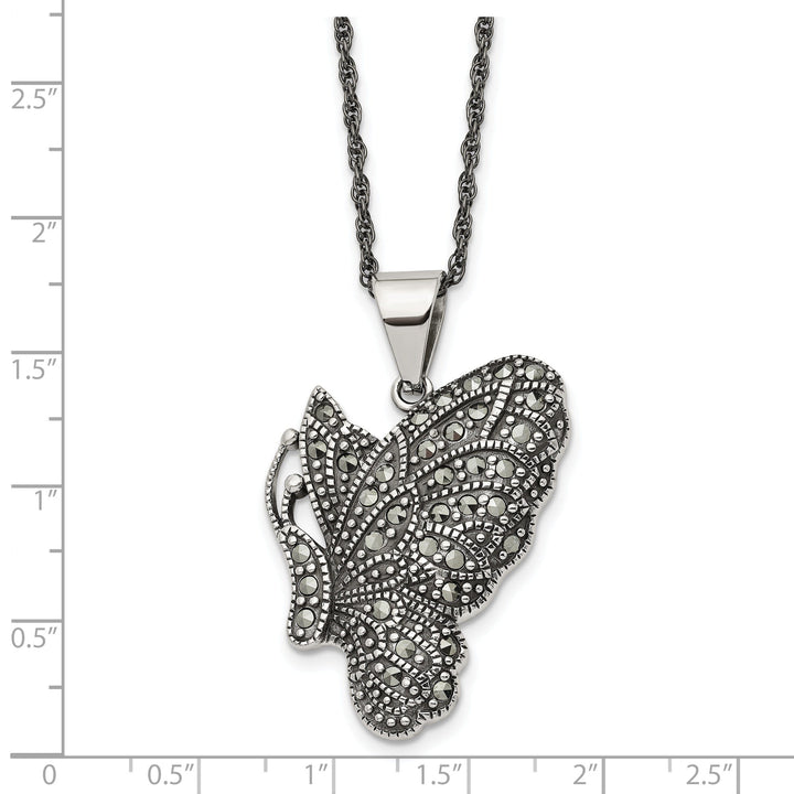 Stainless Steel Butterfly Marcasite Necklace