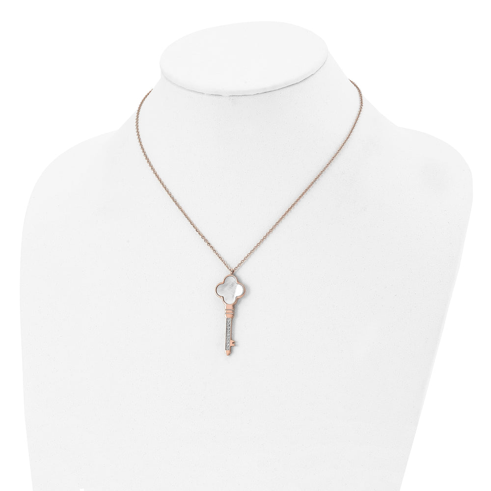 Stainless Steel Rose Pearl Key necklace