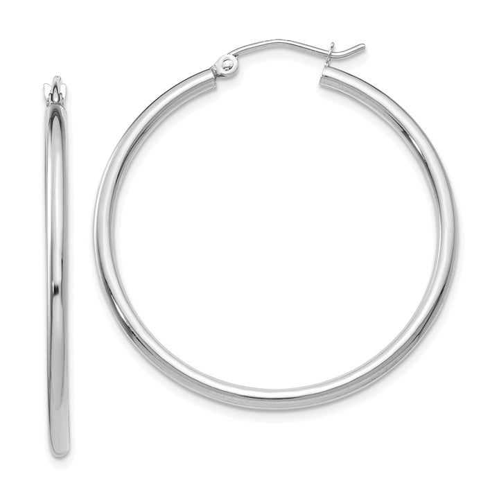 14k White Gold 2MM Round Hoop Earrings