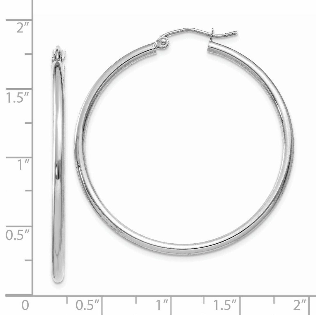 14k White Gold 2MM Round Hoop Earrings