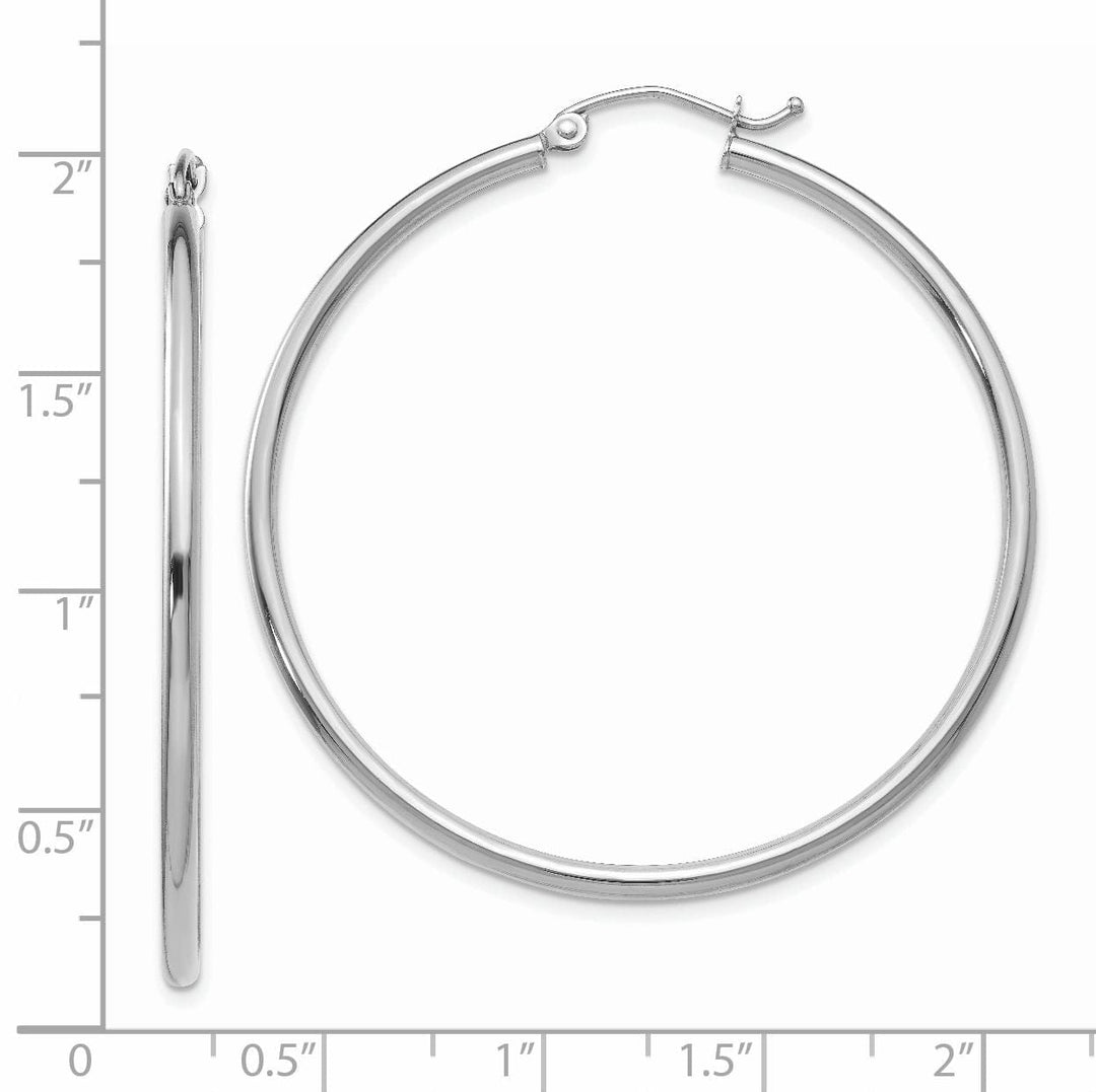 14k White Gold 2MM Round Hoop Earrings