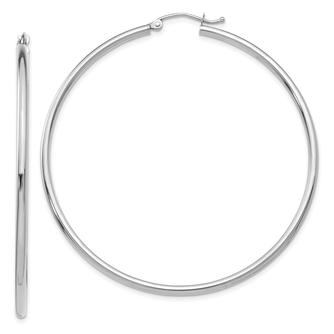 14k White Gold 2MM Round Hoop Earrings