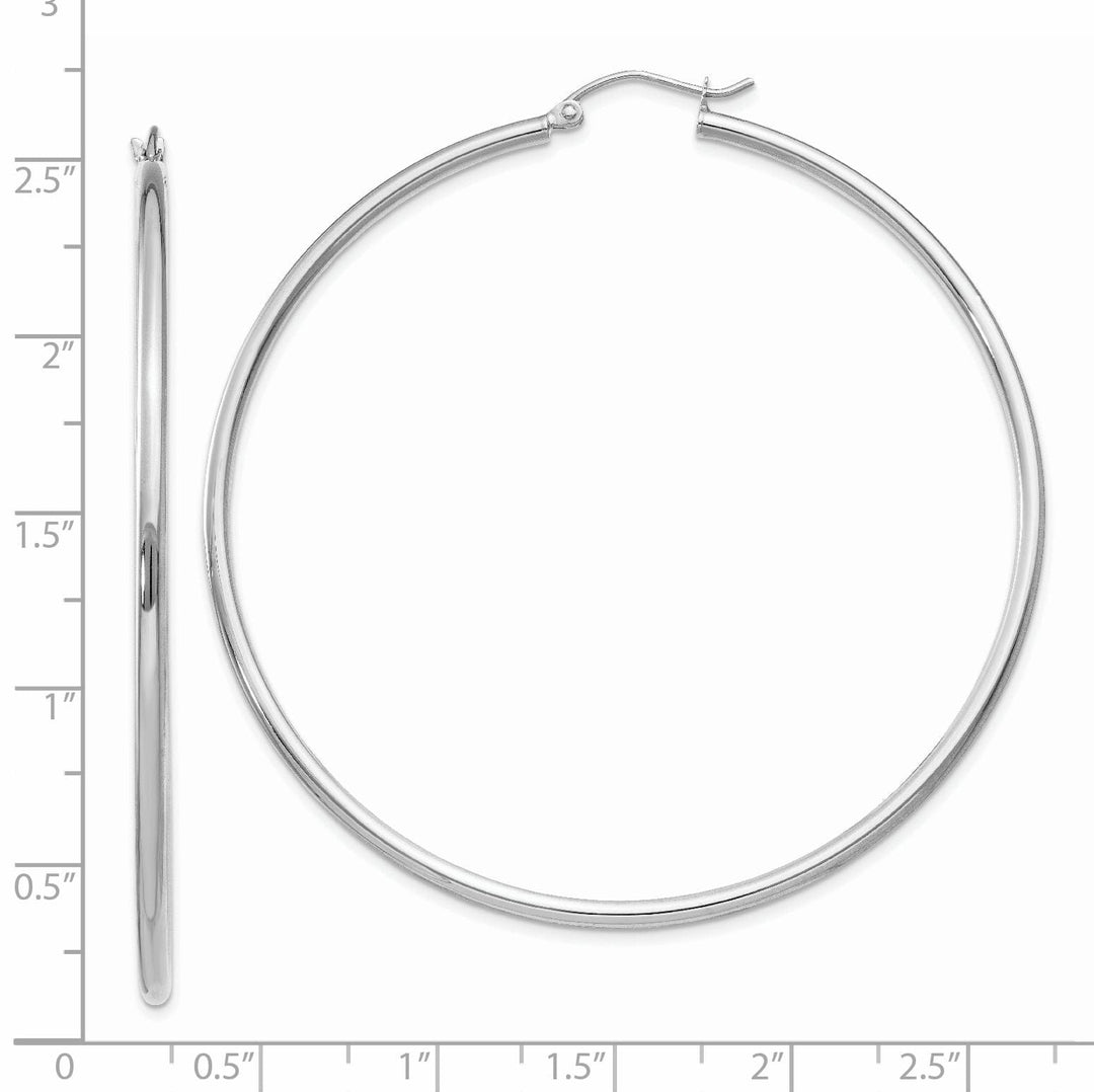 14k White Gold 2MM Round Hoop Earrings