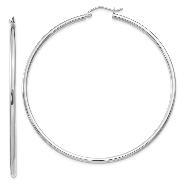 14k White Gold 2MM Round Hoop Earrings