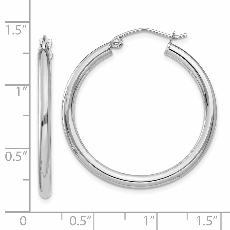 14k White Gold 2.5MM Round Hoop Earrings