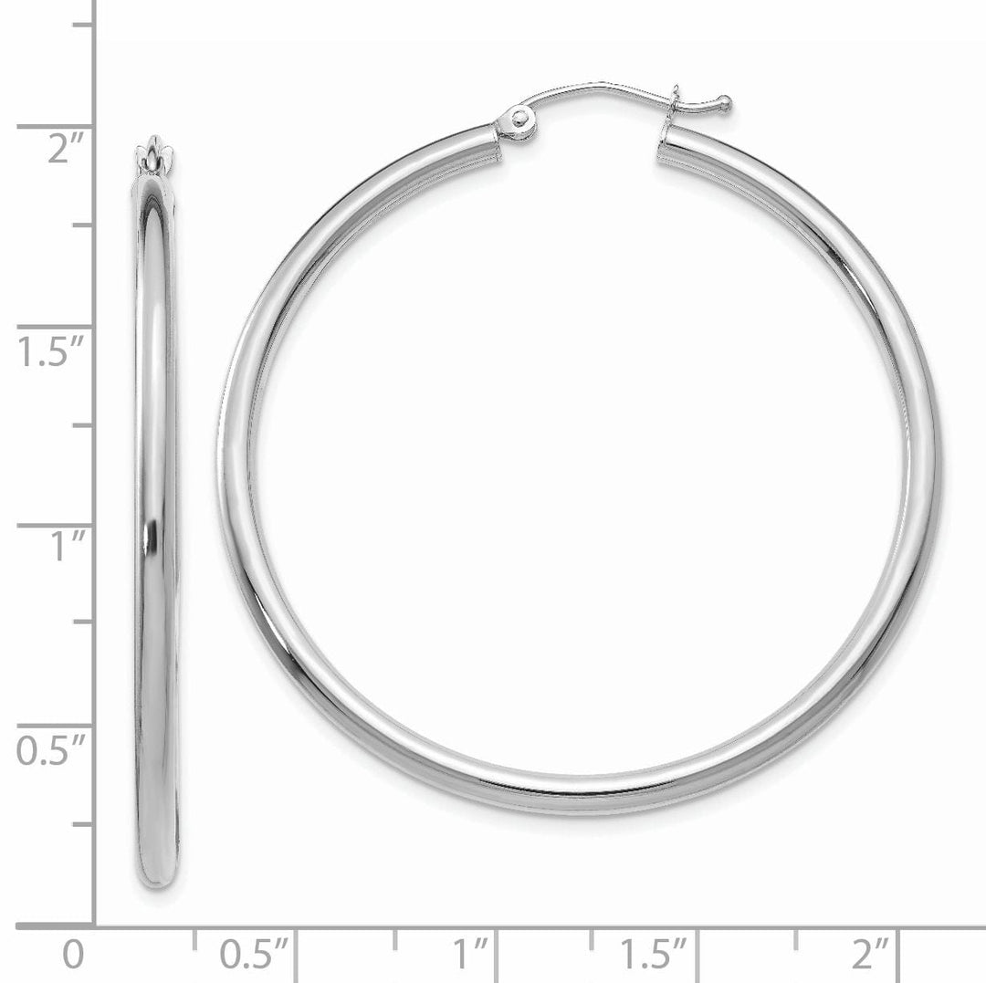 14k White Gold 2.5MM Round Hoop Earrings