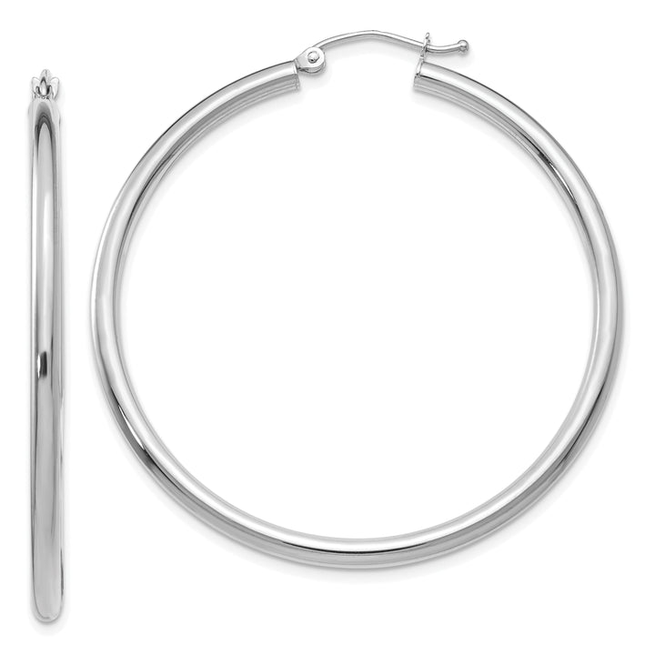 14k White Gold 2.5MM Round Hoop Earrings