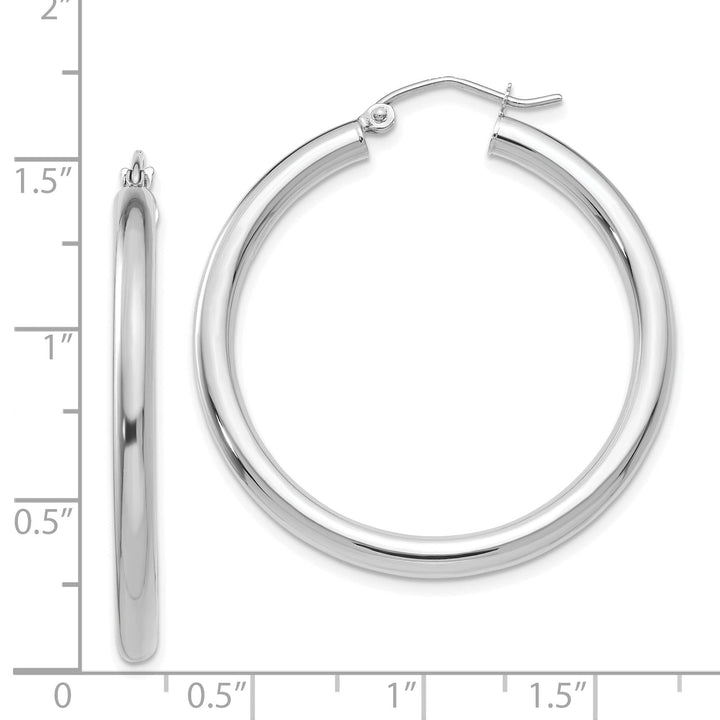 14k White Gold 3MM Round Hoop Earrings