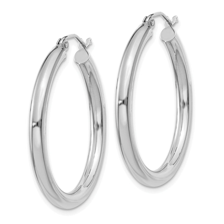 14k White Gold 3MM Round Hoop Earrings