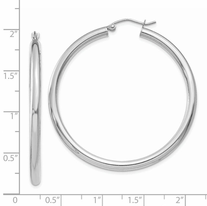 14k White Gold 3MM Round Hoop Earrings