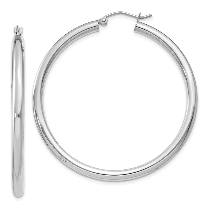 14k White Gold 3MM Round Hoop Earrings