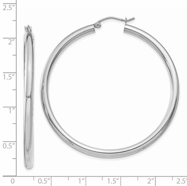 14k White Gold 3MM Round Hoop Earrings