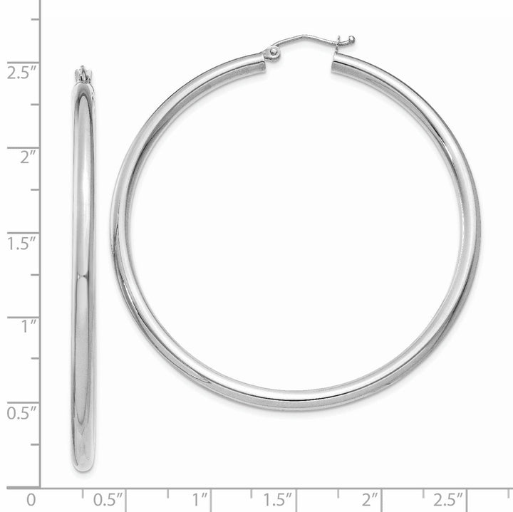 14k White Gold 3MM Round Hoop Earrings