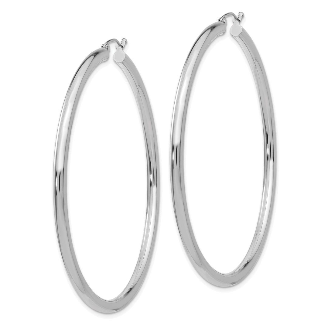 14k White Gold 3MM Round Hoop Earrings