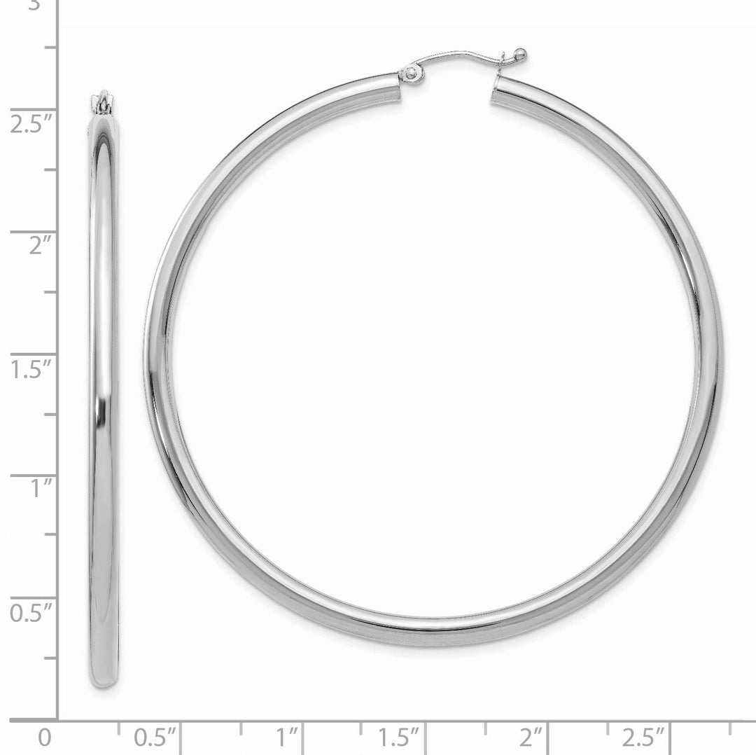 14k White Gold 3MM Round Hoop Earrings