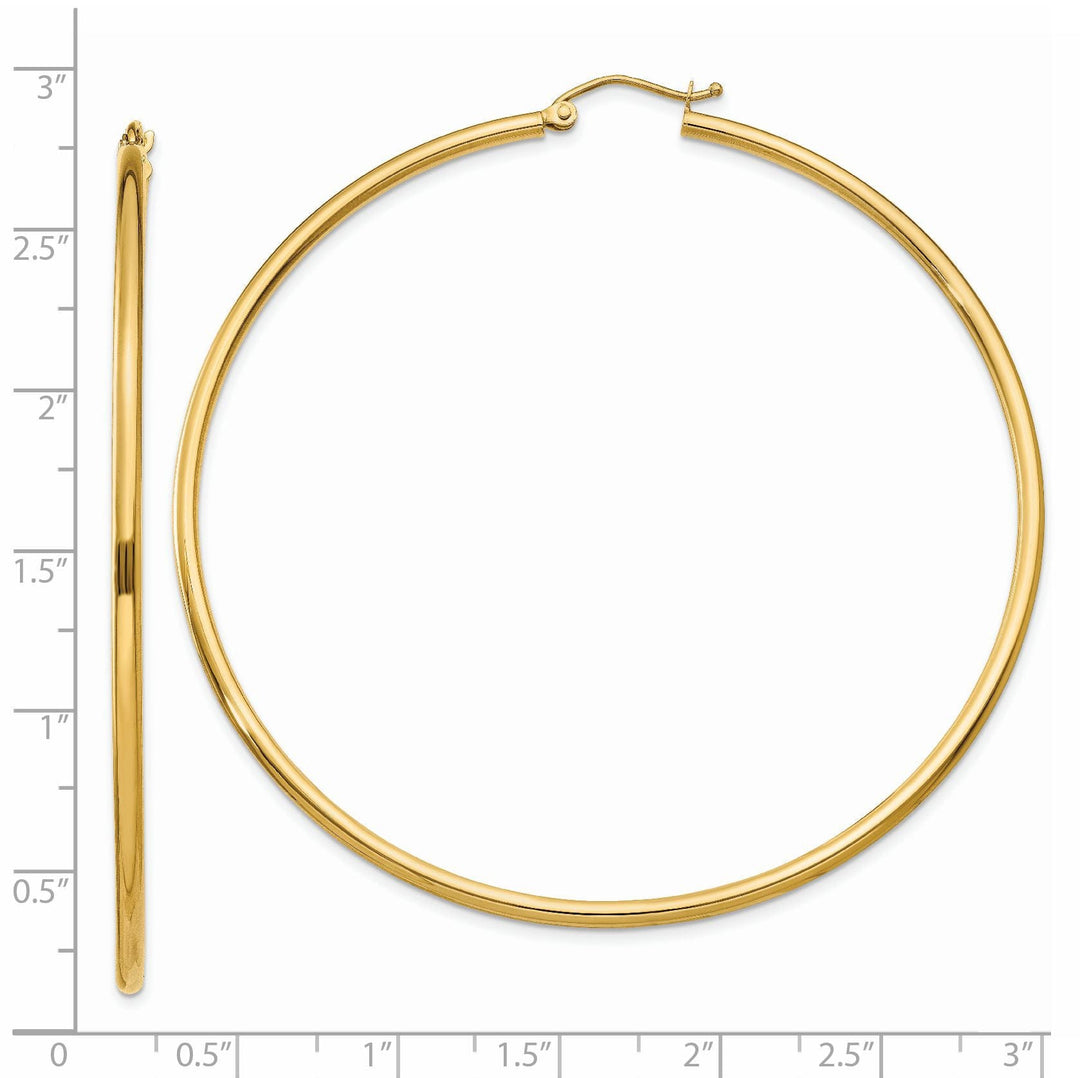 14k Yellow Gold Polished 2MM Round Hoop Earrings