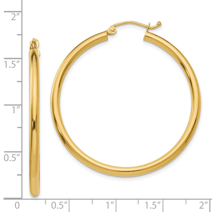 14k Yellow Gold Polished 2.5MM Round Hoop Earrings