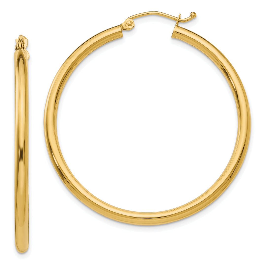 14k Yellow Gold Polished 2.5MM Round Hoop Earrings