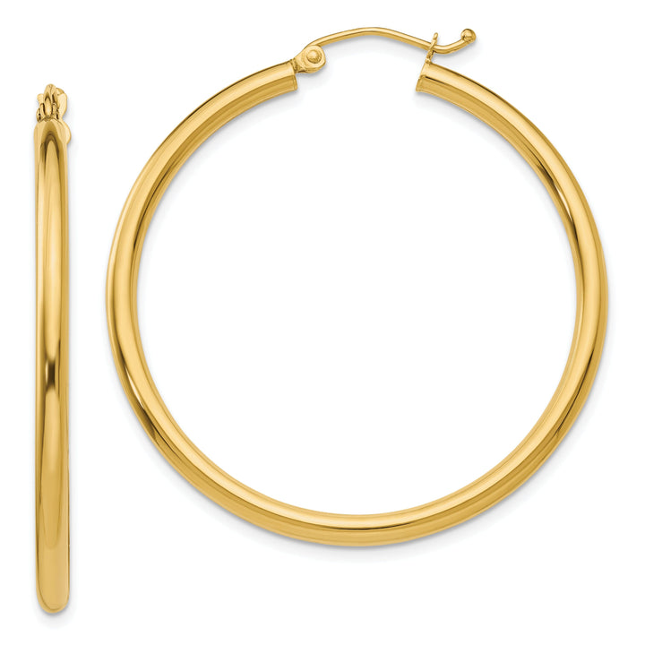 14k Yellow Gold Polished 2.5MM Round Hoop Earrings