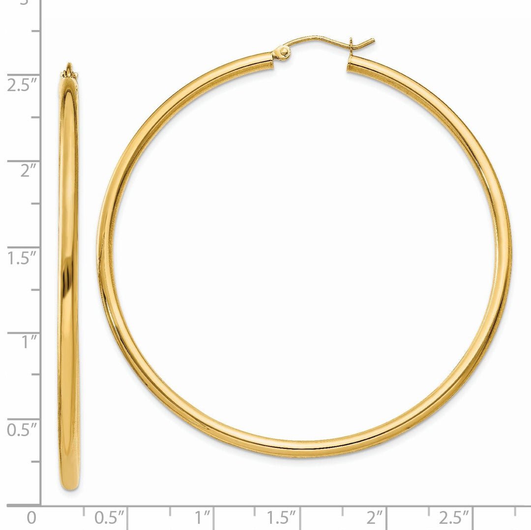 14k Yellow Gold Polished 2.5MM Round Hoop Earrings