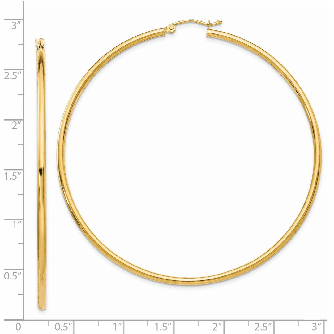 14k Yellow Gold Polished 2.5MM Round Hoop Earrings