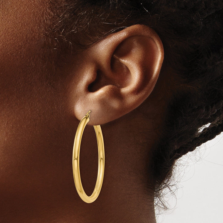 14k Yellow Gold 3MM Light Tube Hoop Earrings