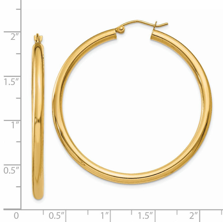 14k Yellow Gold Polished 3MM Round Hoop Earrings