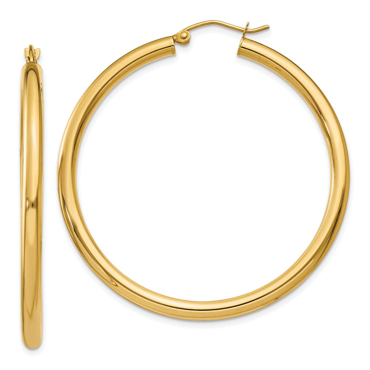 14k Yellow Gold Polished 3MM Round Hoop Earrings