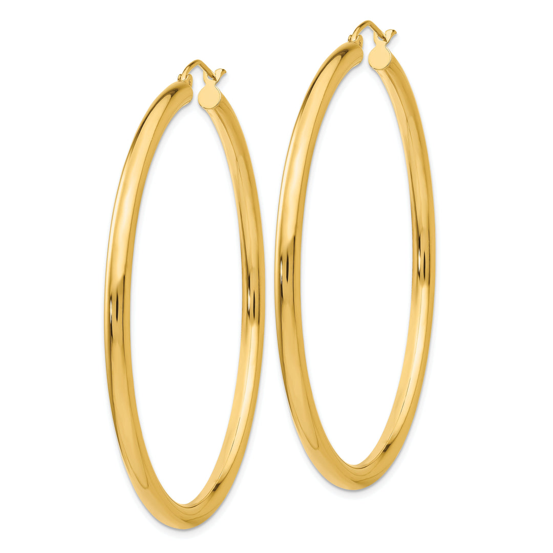 14k Yellow Gold Polished 3MM Round Hoop Earrings