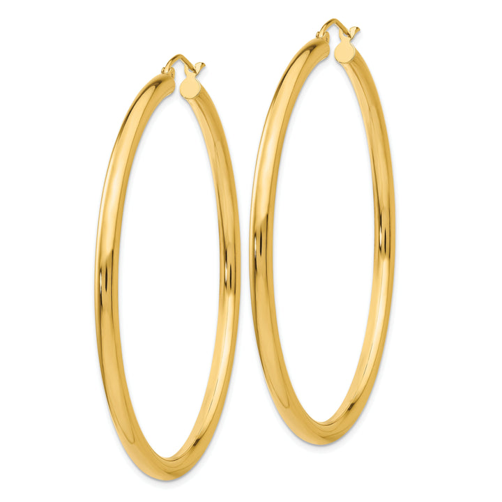 14k Yellow Gold Polished 3MM Round Hoop Earrings