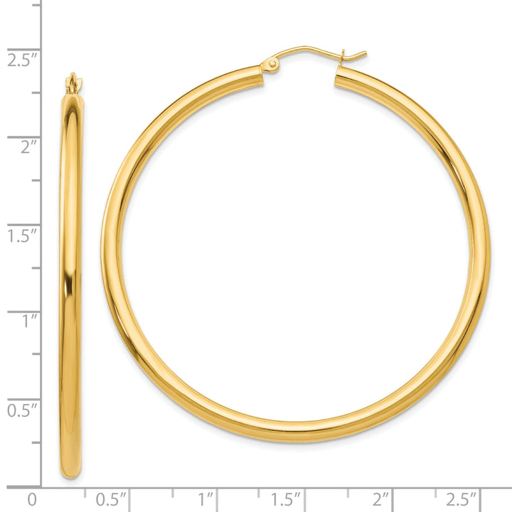 14k Yellow Gold Polished 3MM Round Hoop Earrings