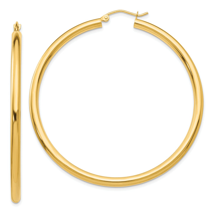 14k Yellow Gold Polished 3MM Round Hoop Earrings