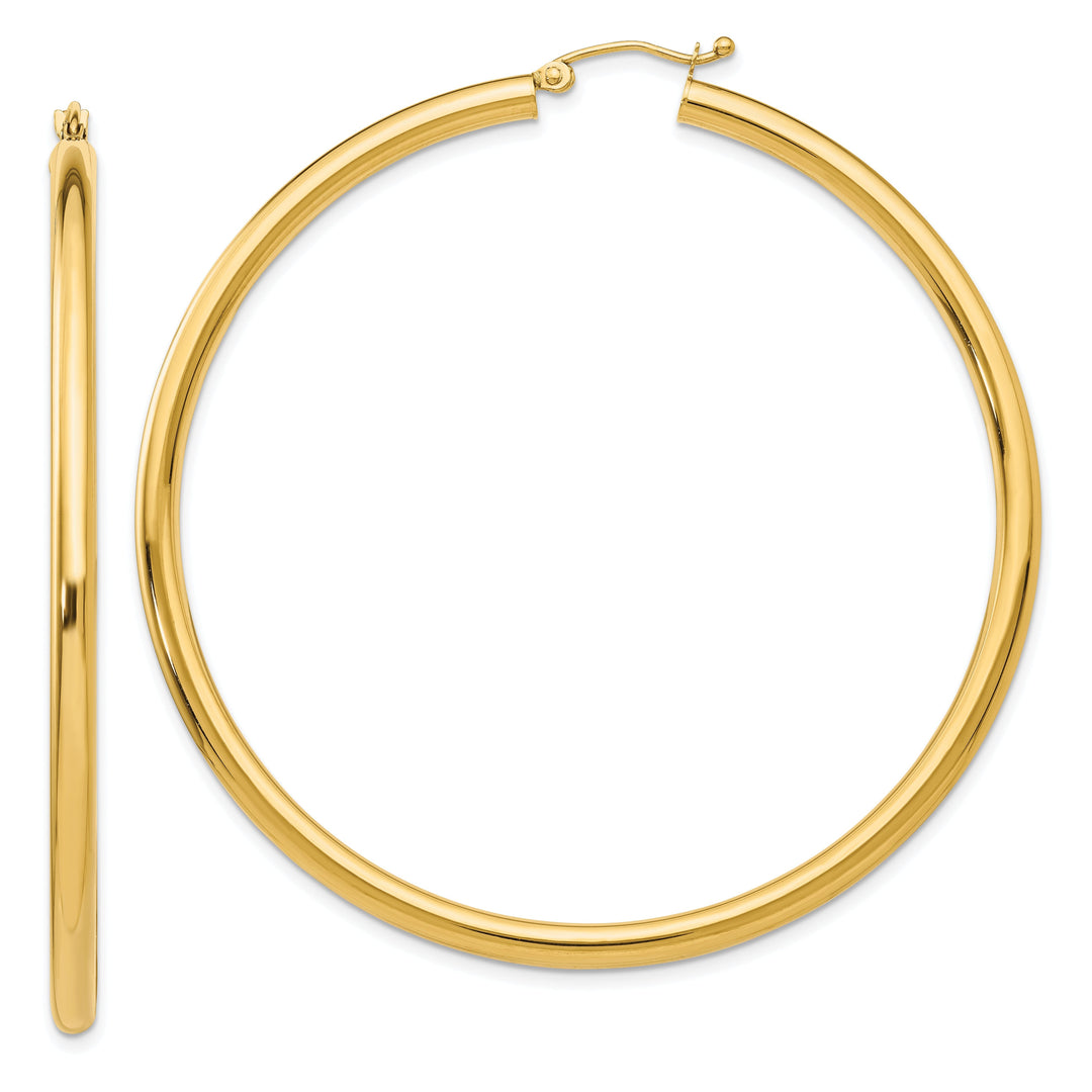 14k Yellow Gold Polished 3MM Round Hoop Earrings