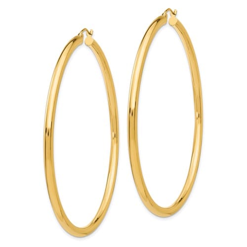 14k Yellow Gold Polished 3MM Round Hoop Earrings