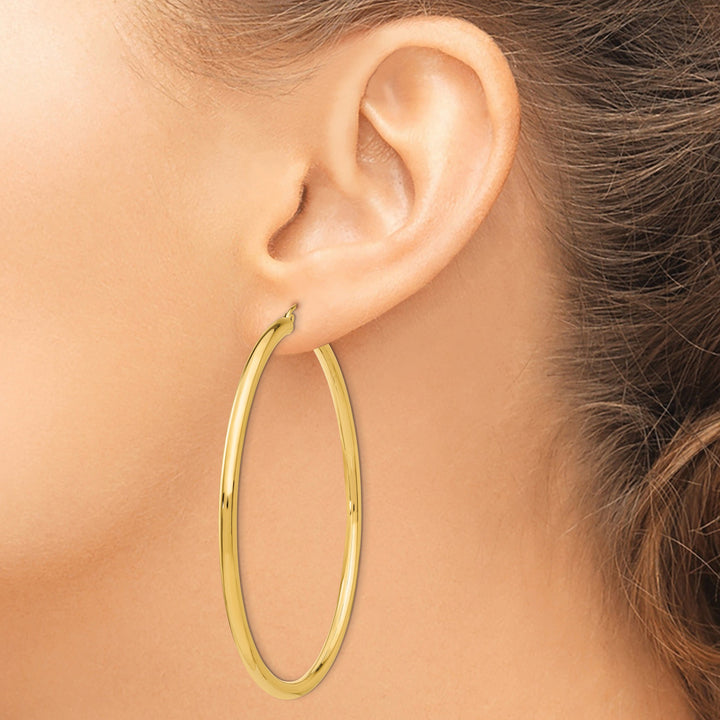 14k Yellow Gold Polished 3MM Round Hoop Earrings