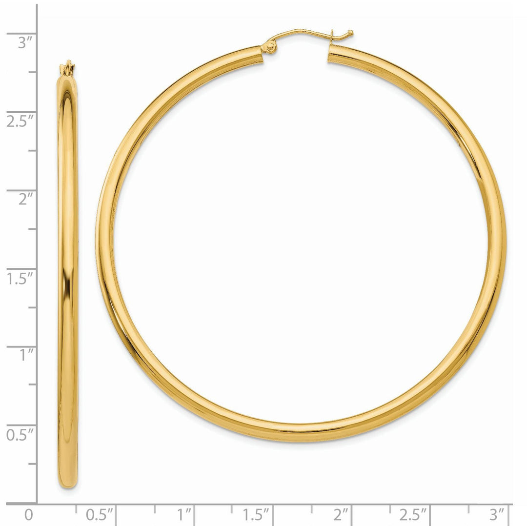 14k Yellow Gold Polished 3MM Round Hoop Earrings